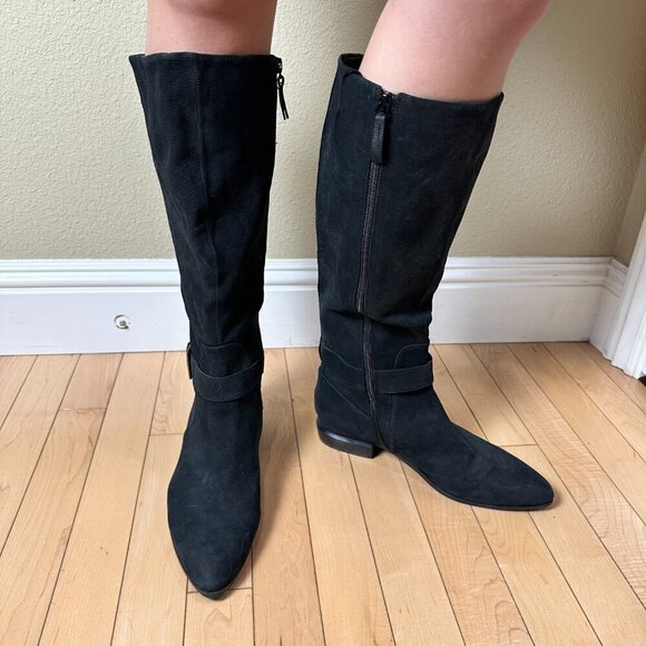 NINE WEST Black Suede Flat Riding Boot Size 8.5M Pointed Toe - Picture 4 of 16